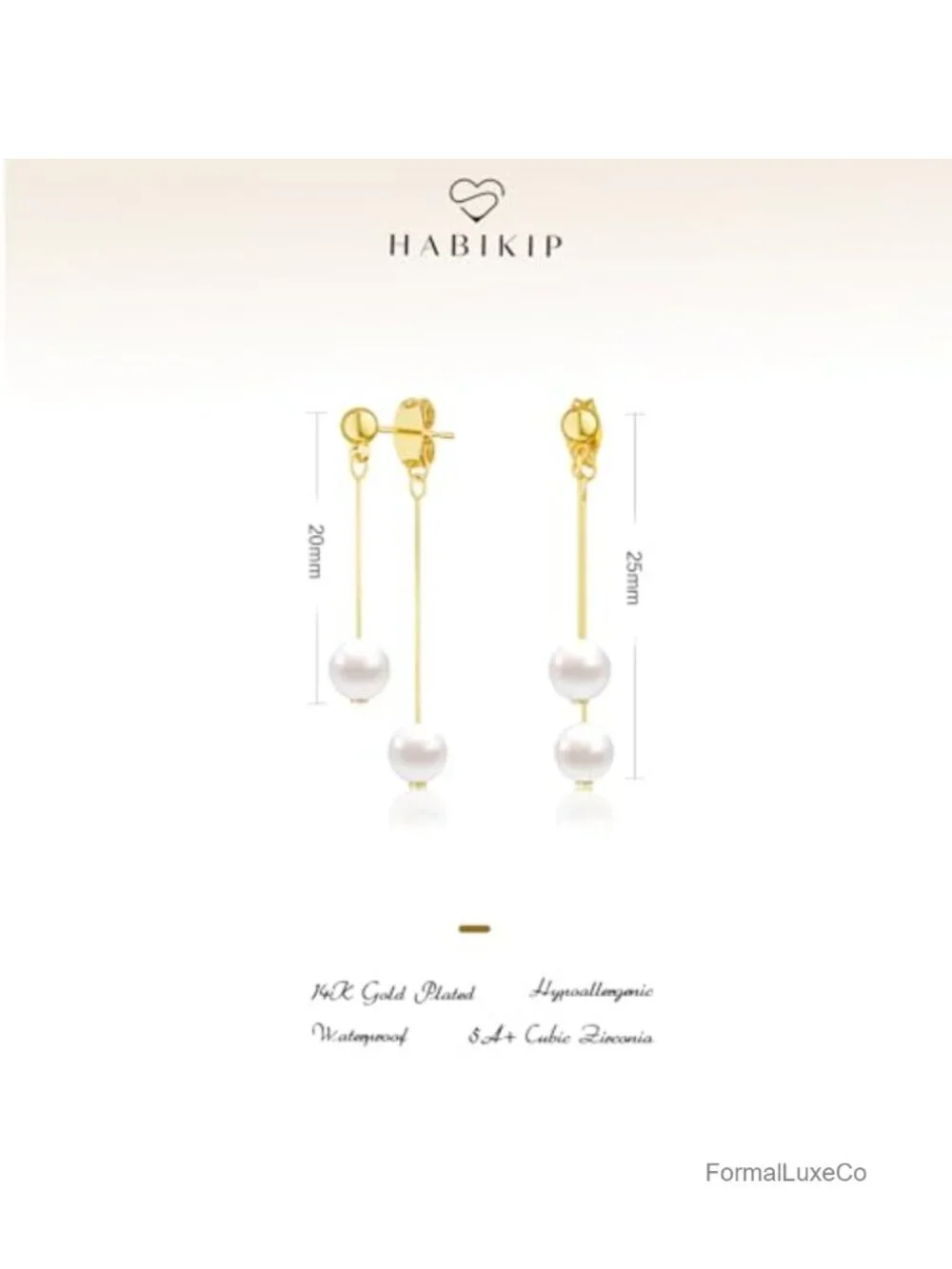 14K Gold Plated Pearl Drop Dangle Earrings with Cubic Zirconia